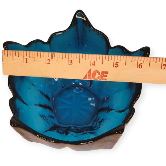 Vintage MCM Viking Art Blue Glass 5 Point Lotus Flower Bowl Dish 6.5" EUC - Picture 7 of 7